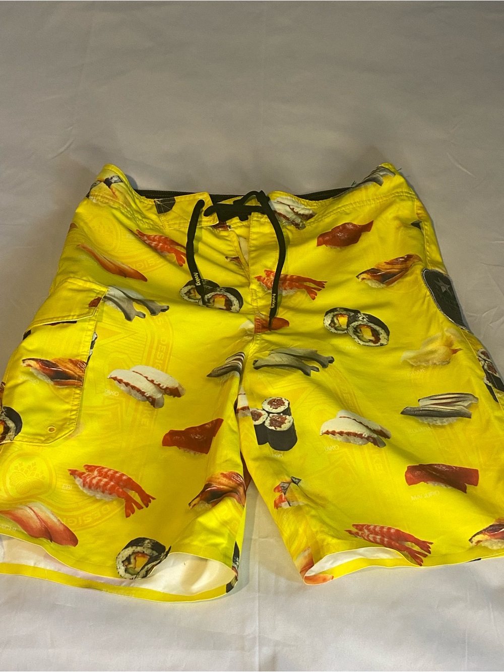 Analog Yellow Sushi-Print Board Shorts